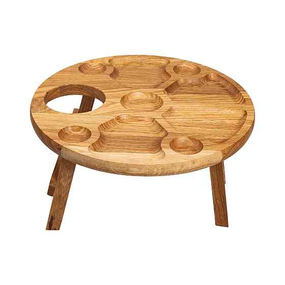 Lugi Винний столик-менажниця з дерева 35 см круглий на ніжках дуб Киев