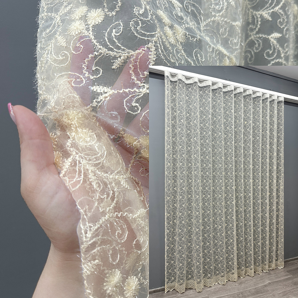 Тюль VR-Textil 1689т Фатин с вышивкой Молочный 300х270 см (42-0729) Киев - изображение 1