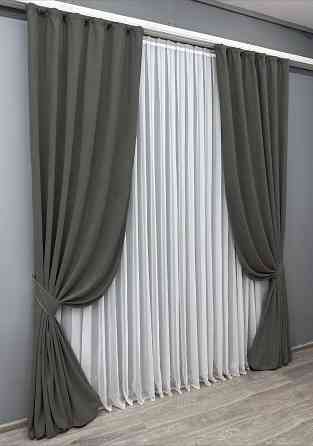 Комплект готових штор VR-Textil Мікровелюр Petek YL № 1703ш Темно-сірий 150х295 см 2 шт (33-0609) Київ
