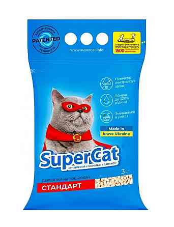 Древесный наполнитель SuperCat стандарт для кошачьего туалета 3 кг (3550) Винница