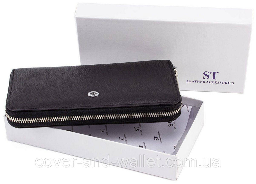 Большой кожаный кошелек клатч на много карточек черного цвета ST Leather Киев - изображение 10