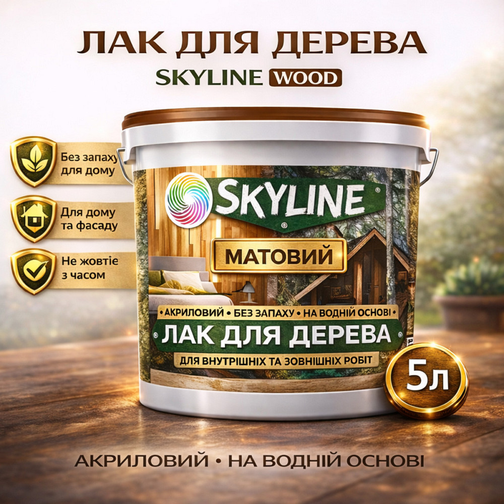 Лак для дерева Skyline матовий акриловий прозорий без запаху для внутрішніх та зовнішніх робіт 5 л Харків - фото 1