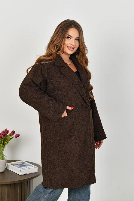 Женское стильное пальто с карманами баранец на флисе Шоколад, 42/44 Одесса - изображение 4