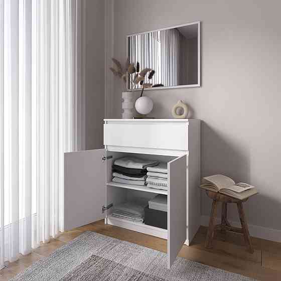 Комод тумба VAYS R-23 Бетон-Білий фасад, з шухлядою та відділенням з полицями, без ручок, ЛДСП, 80×40×98 см - для дому, спальні, передпокою Львів