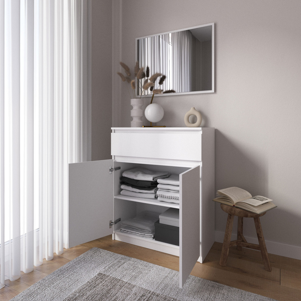 Комод тумба VAYS R-23 Бетон-Білий фасад, з шухлядою та відділенням з полицями, без ручок, ЛДСП, 80×40×98 см - для дому, спальні, передпокою Львів - фото 2