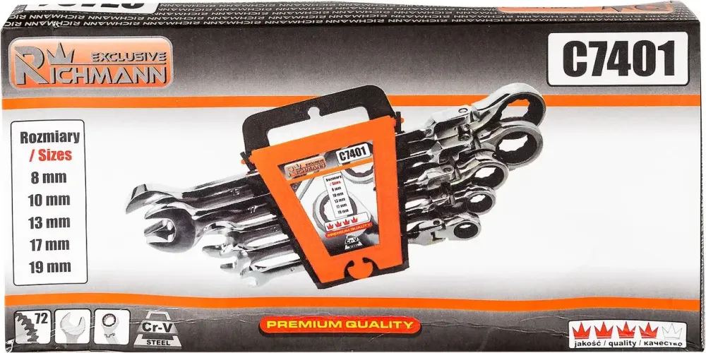 Набір ключів рожково-накидних Richmann з трещіткою шарнірні 5 шт 8-19 мм (C7401) Коломыя - изображение 1