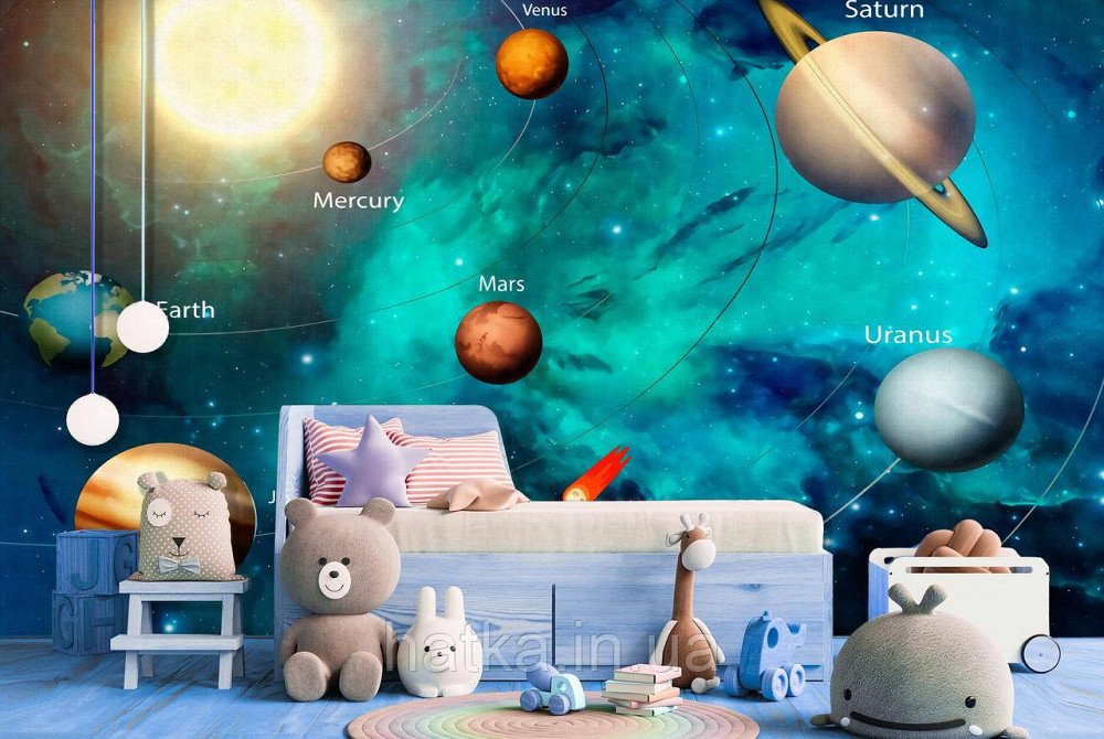 Шпалери вінілові на флізелін дитячі зірки планети місяць місяць Київ - фото 1