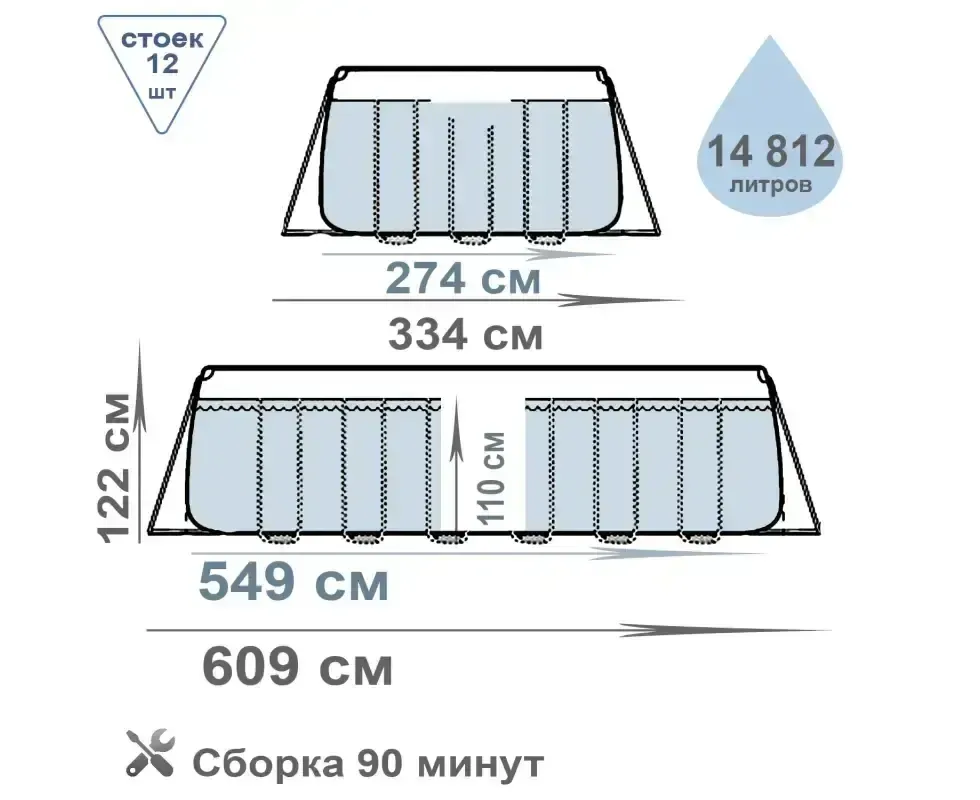 Семейный овальный каркасный бассейн Bestway 56716 549х274х122 см с фильтром и лестницей на 13420 л Коломия - фото 7