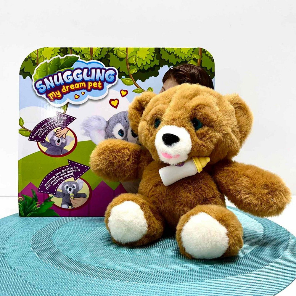 Ведмедик інтерактивний м'який пляшечка в комплекті моргає сенсорний та магнітний датчик звук 24см Коричневий (933-216 E) Чернигов - изображение 2