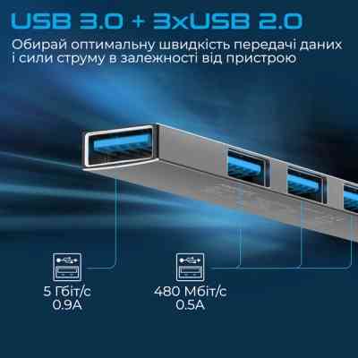 Концентратор Promate USB-C 4-in-1 порти Promate litehub-4.grey (litehub-4.grey) Винница