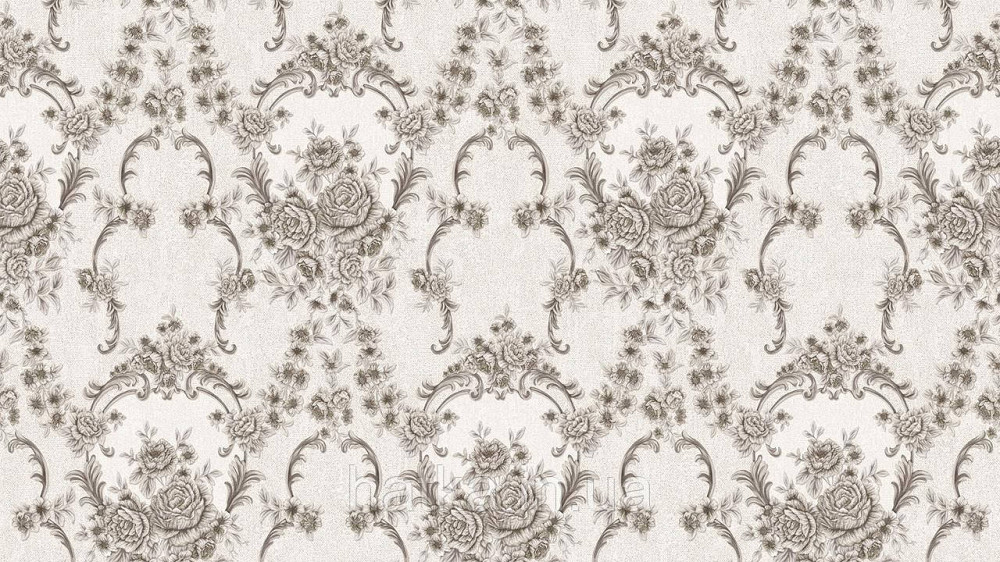 Шпалери метрові вінілові на флізеліні Sintra Classic класика квіти троянди завитки структурні бежеві срібло 445617 Київ - фото 1