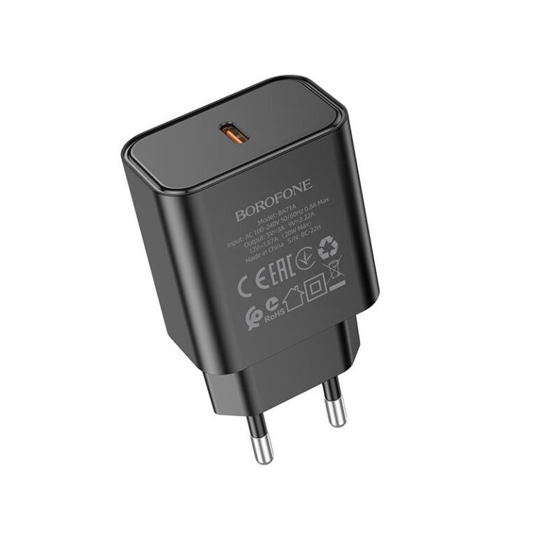 Мережевий зарядний пристрій BOROFONE BA71A Power single Port PD20W charger Black Київ - фото 2