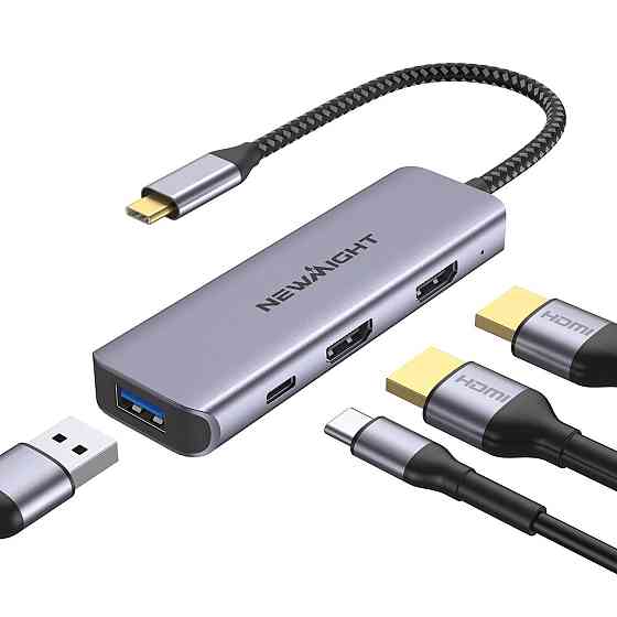Адаптер Newmight 4в1 USB-C хаб на два HDMI 4K@30Hz с зарядкой PD 100W USB-A для двух мониторов для M Киев
