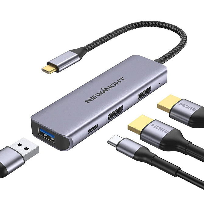 Адаптер Newmight 4в1 USB-C хаб на два HDMI 4K@30Hz із зарядкою PD 100W, порт USB-A, для двох монітор Київ - фото 1