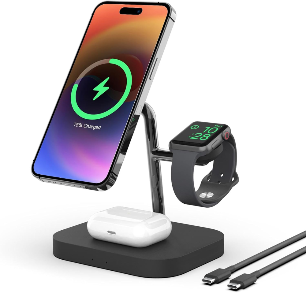Зарядна станція Boaraino 3 в 1, магнітна бездротова зарядка для iPhone, Apple Watch та AirPods, 18 Вт, чорна Київ - фото 2