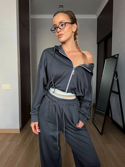 Жіночий прогулянковий костюм-двійка: кофта та штани двонитка LUX Графіт, 42/44 Одеса - фото 3