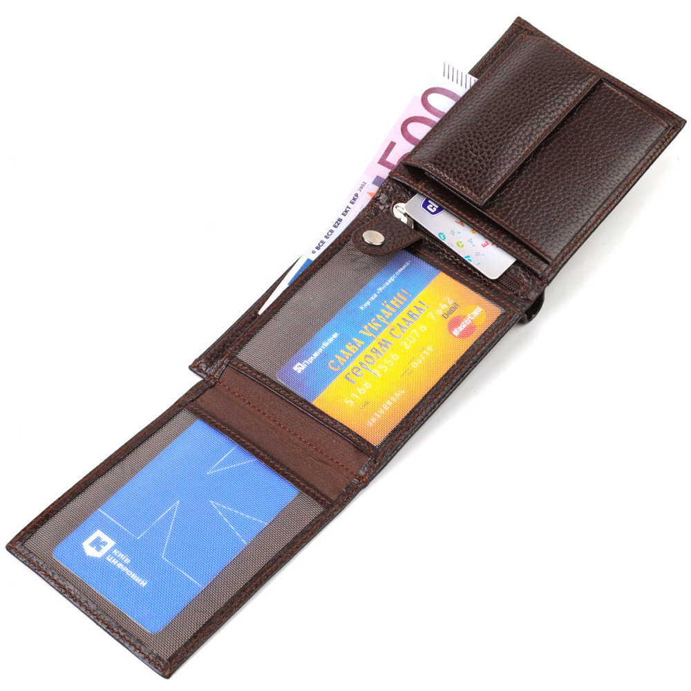 Идеальный горизонтальный мужской бумажник среднего размера из натуральной зернистой кожи Коричневый (CANPELLINI) Киев - изображение 10