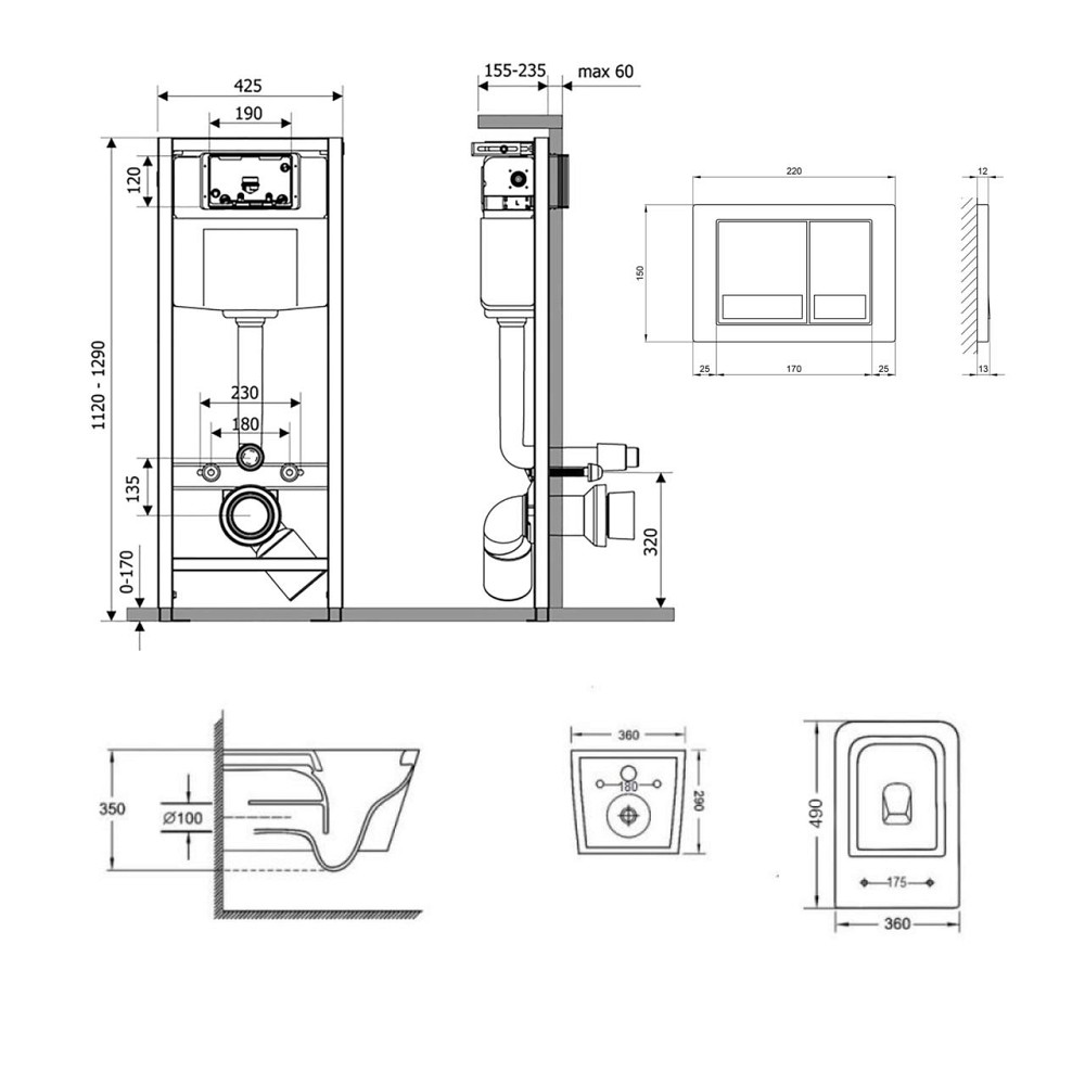 Готове рішення Qtap для ванної кімнати: підвісний унітаз Crow Ultra Quiet 490x360x290 + комплект інсталяції Nest 4 в 1 Київ - фото 2