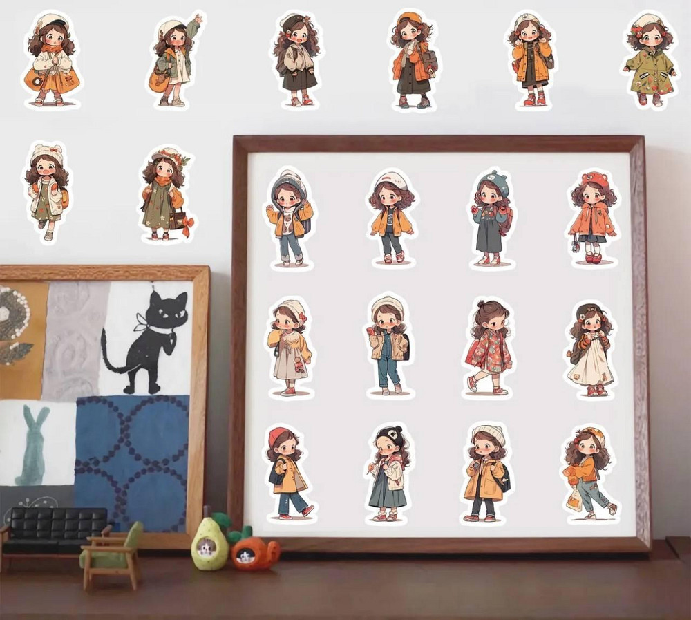 Наклейки с рисунками девочек, для блокнота, ноутбука, скетчбука, бутылки для воды, набор 50 штук Киев - изображение 5