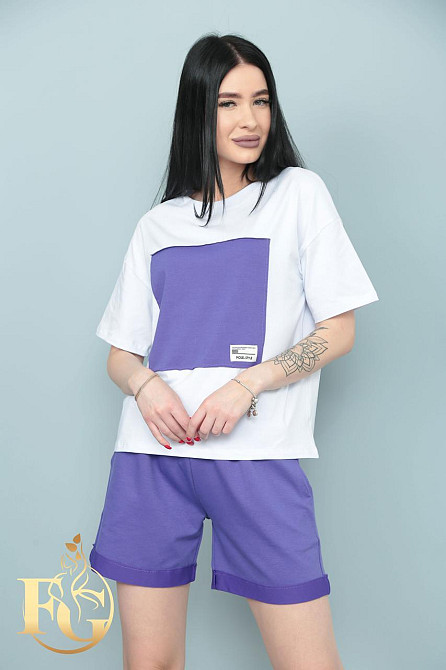 Двокольоровий костюм з шортами "Numb" оптом | Батал | Розпродаж моделі Фіолетовий, 50-52 Київ - фото 2