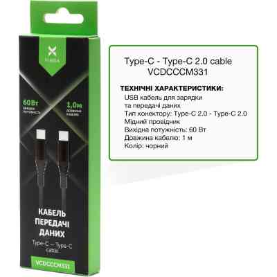 Дата кабель USB-C to USB-C 1.0m 60W Nylon Vinga (VCDCCCM331) Вінниця