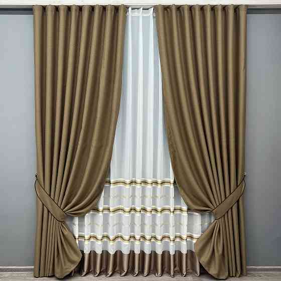 Комплект штор VR-Textil блекаут Eclipse 200х270 2шт і Тюль 600х270 1795ш-1579т Мигдальний з молочним 71-162/7 Київ