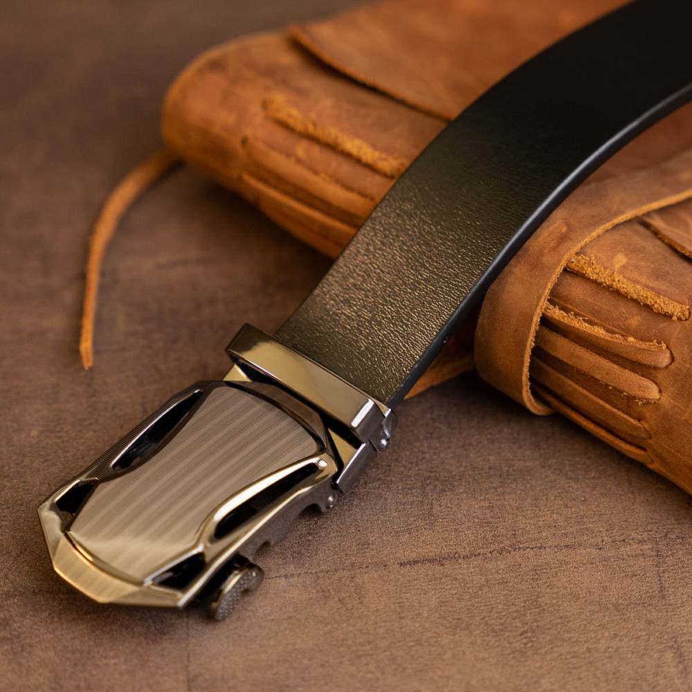 Ремень мужской с пряжкой автомат Vintage 20355 Черный Киев - изображение 2