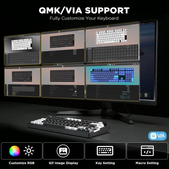 Алюминиевая механическая клавиатура YUNZII AL80 Black: ЖК-дисплей, Gasket Mount, BT/2.4G/USB-C, QMK/VIA, Cocoa Cream v2 Киев