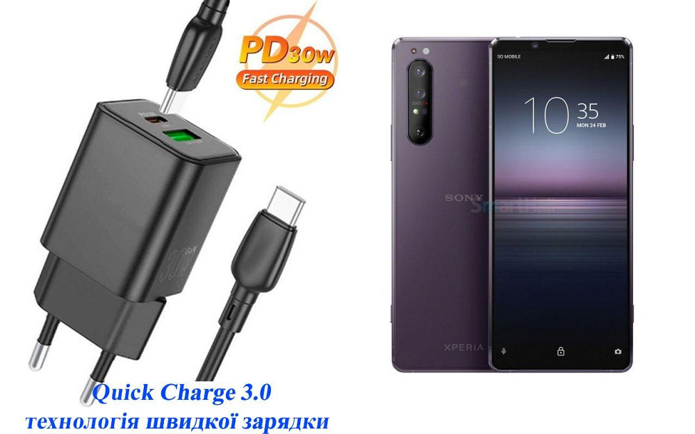 Зарядное устройство Dual Port 30W для смартфона Sony Xperia 1 II Киев - изображение 1