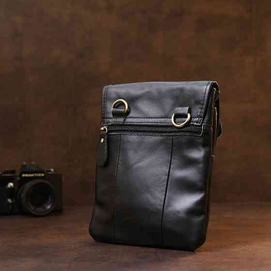 Кожаная небольшая мужская сумка через плечо Vintage 20467 Черный Киев