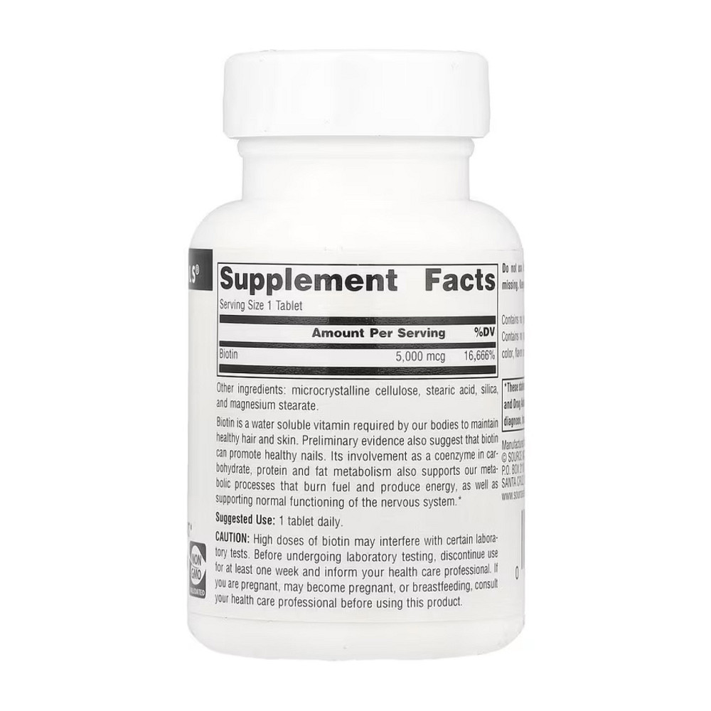 Биотин для волос Source Naturals Biotin 5000mcg 60 табл Витамин B7 Киев - изображение 2