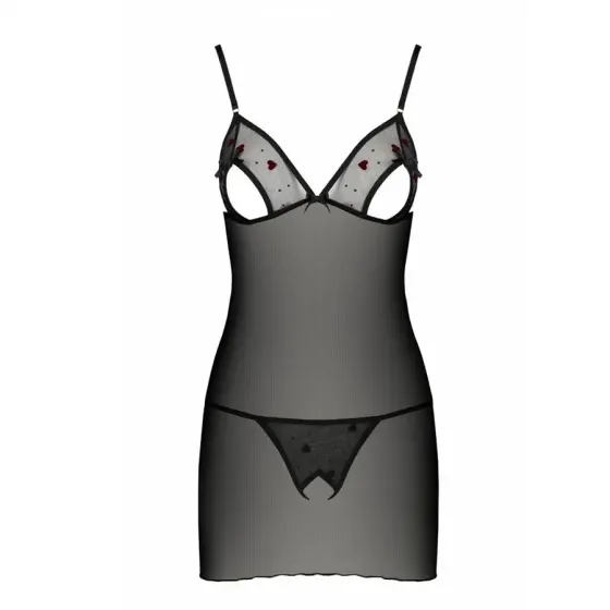 Сорочка з вирізами на грудях, стрінги Passion LOVELIA CHEMISE S/M, black Львів