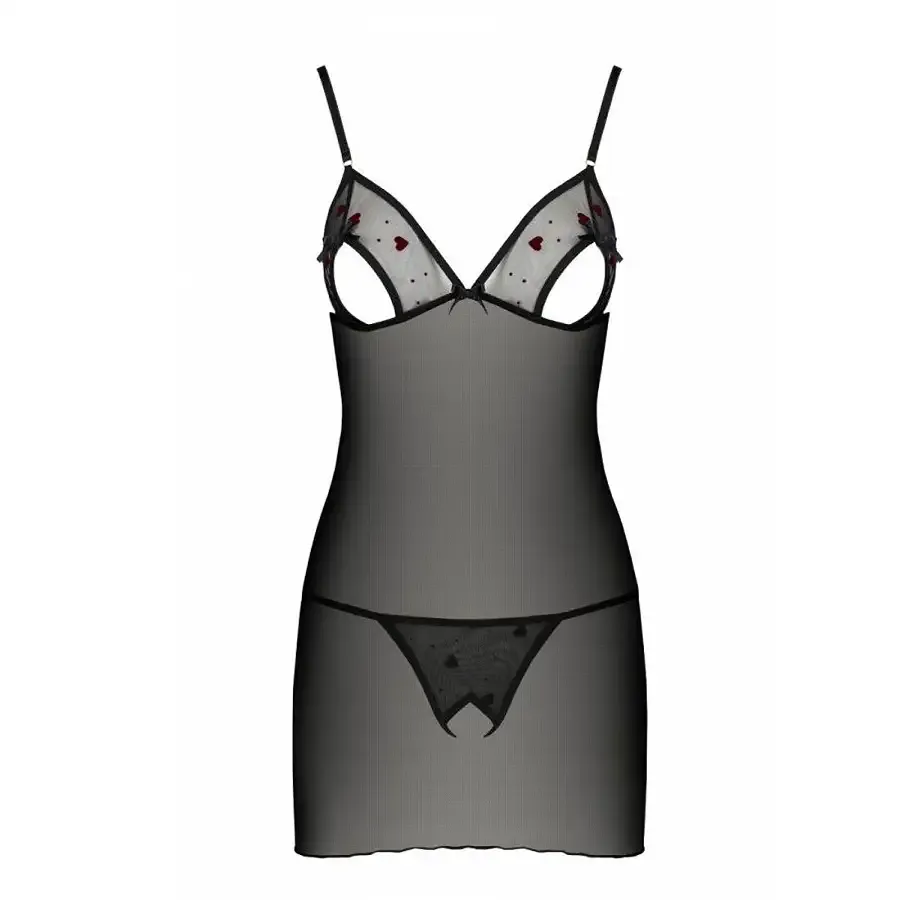 Сорочка з вирізами на грудях, стрінги Passion LOVELIA CHEMISE S/M, black Львів - фото 5