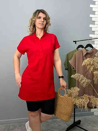 Женская льняная туника большого размера Inga 54-56, Красный Киев