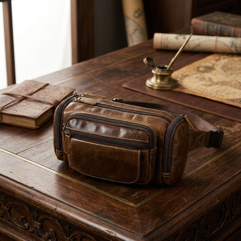 Сумка на пояс объемная Vintage 14695 Коричневая Киев - изображение 14
