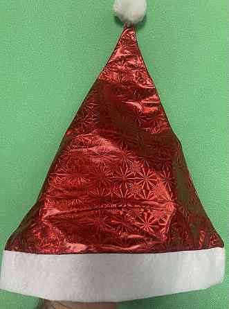 Новогодняя шапка красная блестящая для детей и взрослых - размер окружности около 56 см, текстиль Киев