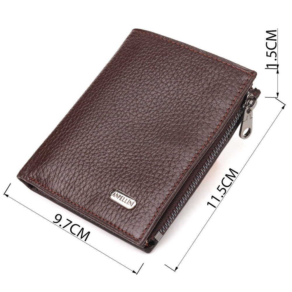 Чоловічий компактний вертикальний гаманець з натуральної шкіри Коричневий (CANPELLINI) Київ - фото 7