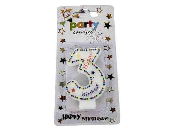 Свічка-цифра 3 Happy Birthday крапочки арт.068 ТМ PRC Київ
