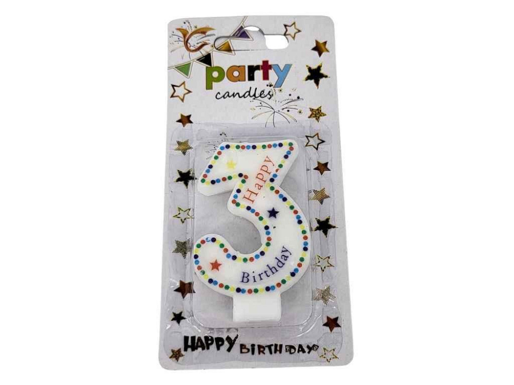 Свеча-цифра 3 Happy Birthday точка арт.068 ТМ PRC Киев - изображение 1