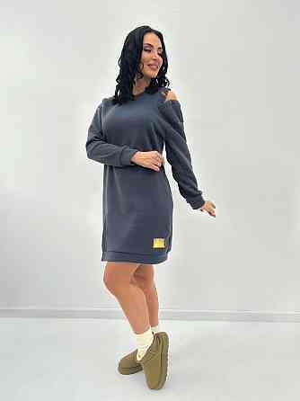 Повседневное теплое платье с булавкой Moana батал 50-52, Графит Киев