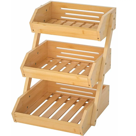Бамбукова кухонна етажерка для фруктів і овочів,триярусна, настільна, дерев'яна Полиця 30×33×41 см Кам'янець-Подільський