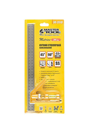 Кутник столяра комбінований MASTERTOOL 300 мм з капсулою AL-SS 30-3510 Полтава - фото 1