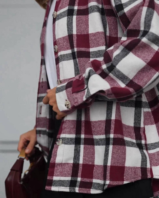 Жіноча стильна принтована сорочка в карту турецький кашемір Винний Одеса - фото 5