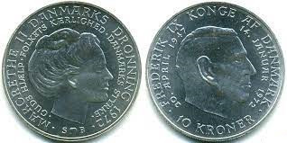 10 крон 1972 Дания. Смерть короля Фредерика lX - коронация Маргрет ll Полтава - изображение 1