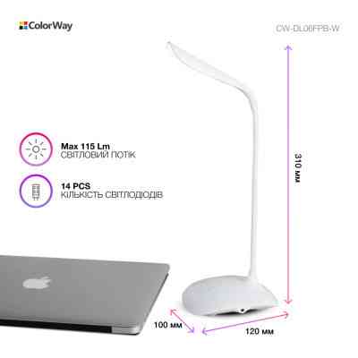 Настільна лампа ColorWay LED Portable &amp; Flexible with built-in accumulator 500mAh (CW-DL06FPB-W) Вінниця