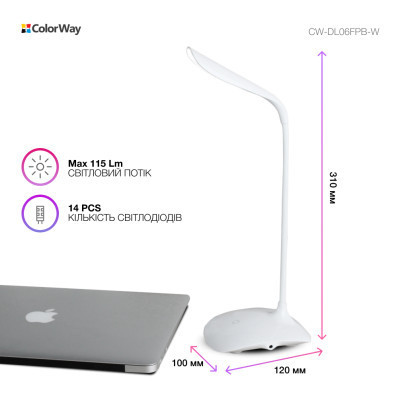 Настільна лампа ColorWay LED Portable &amp; Flexible with built-in accumulator 500mAh (CW-DL06FPB-W) Вінниця - фото 2