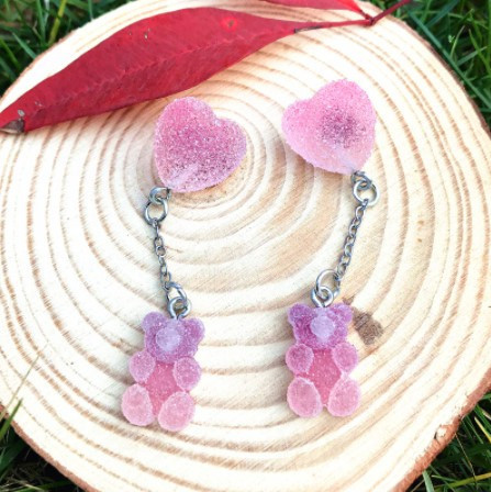 Серьги мармеладные мишки сиреневые - длина 5см, размер мишки 1,6*1см, смола Киев - изображение 1