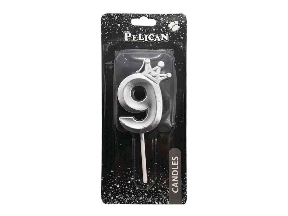 Свеча-цифра 9 6см серебро 3D с короной арт.863119 ТМ PELICAN Киев - изображение 1