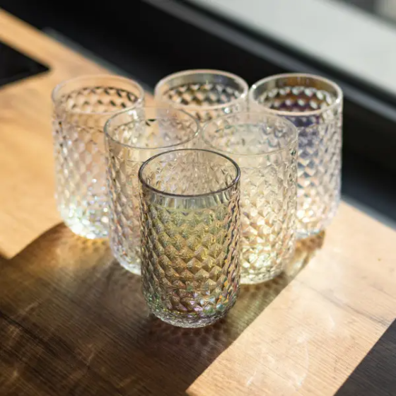 Набір склянок 6 штук по 400 мл із товстогого скла рельєфні rainbow HP-19-255 Коломия