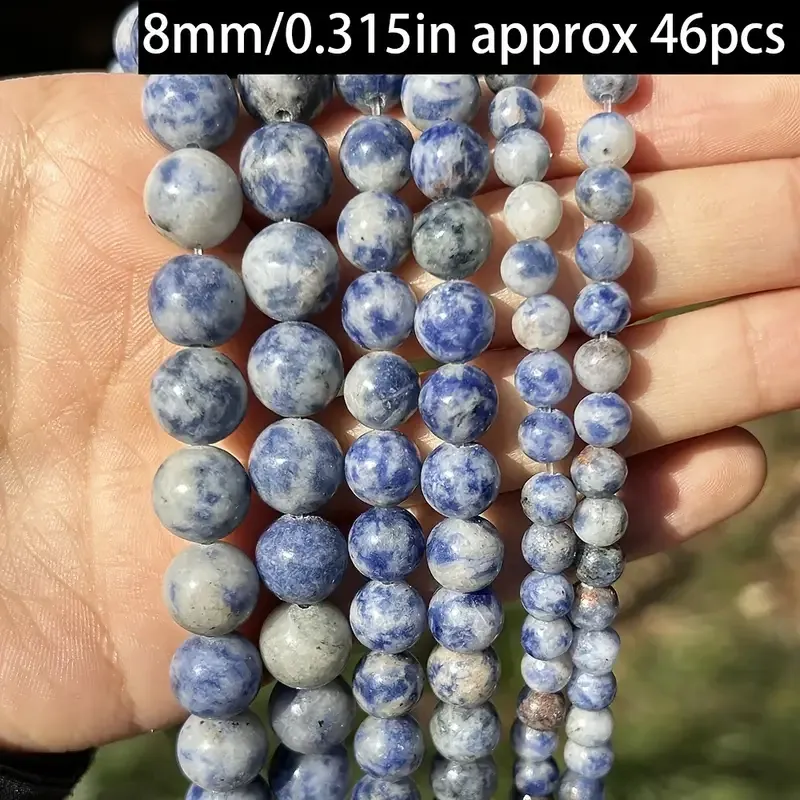 Синьо-білі намистини содаліт 8 мм – 45 шт, натуральний камінь для біжутерії та декору Київ - фото 1